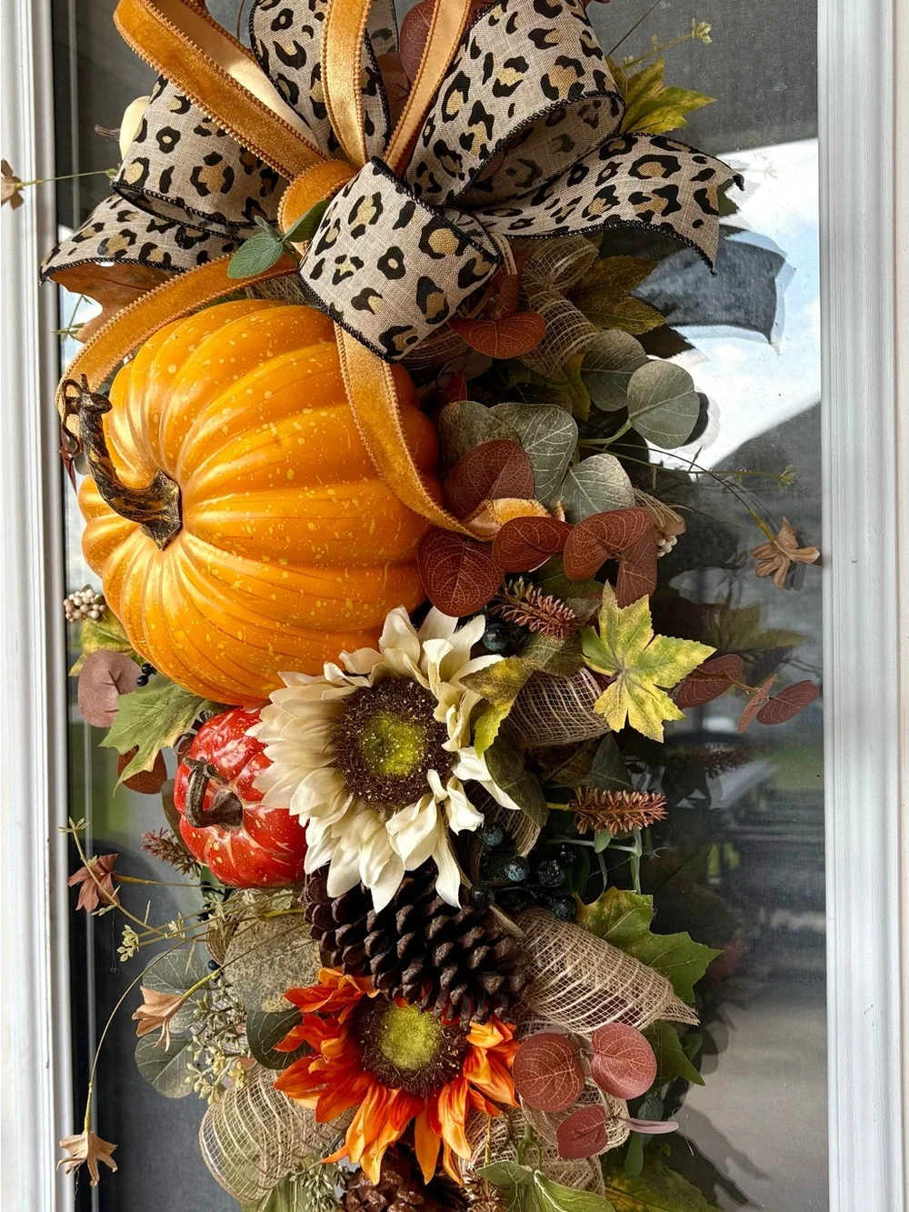 Autumn Harvest Pumpkin Floral Door Swag - Orange